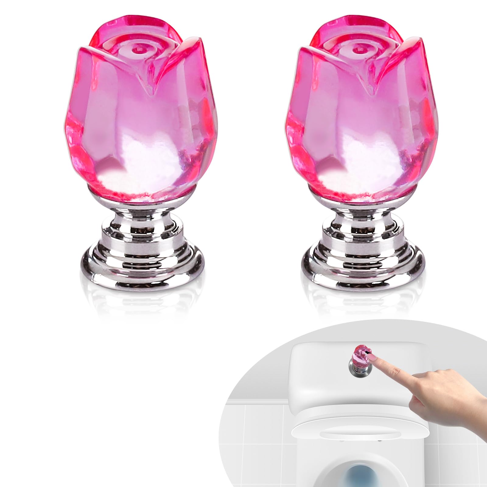 2pcs Toilet Push Button Flush Replacement, Drawer Pull Handle Toilet Flush Tank Button for Bathroom(Pink)