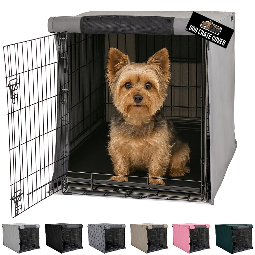 Photo 1 of GORILLA GRIP Dog Crate Covers Compatible with Amazon Basics Dog Crates, All Sides Open, Privacy Cover Fits 24" Wire Kennel, Breathable Mesh Windows, Light Reducing Puppy Training Cage Topper, Gray