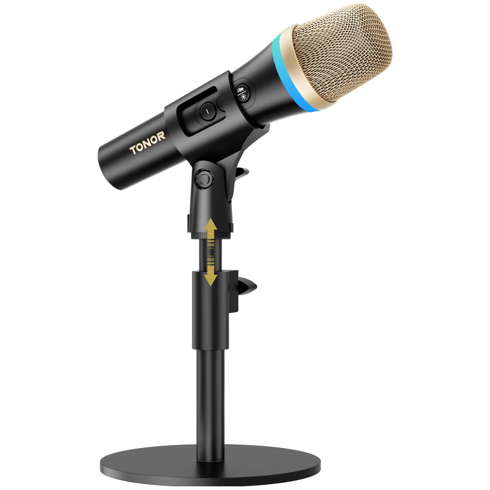 TONOR USB/TypeC Dynamic Microphone Vocal Mic, Single Directional Metal Handheld Wired RGB Condenser Microphone with Desktop Stand, One Click Mute for Live Streaming, Telework, Gamer, Content Creator,