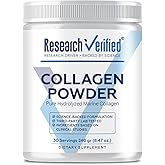 Research Verified® Collagen Powder - Hydrolyzed Marine Collagen Peptides - Unflavored - Skin Hydration and Elasticity, Muscle Recovery, Non GMO - 30 Scoops Per Container - 1 Month Supply