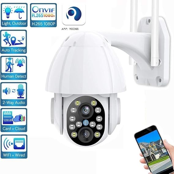 HD Dual Lens 3.6mm + 12mm Security Camera, 1080P HD PTZ Outdoor Camera