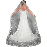 Bmirth Cathedral Wedding Veil Long Bridal Lace Veil Tulle Hair Accessories With Comb for women Floral 118" Veil Headpeice