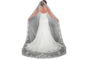 Bmirth Cathedral Wedding Veil Long Bridal Lace Veil Tulle Hair Accessories With Comb for women Floral 118" Veil Headpeice