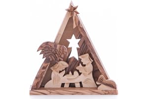 Zuluf Small Nativity Hand Carved Grade A Olive Wood Christian Gift | Christmas Home Décor | Comes with Israel Certificate NAT016