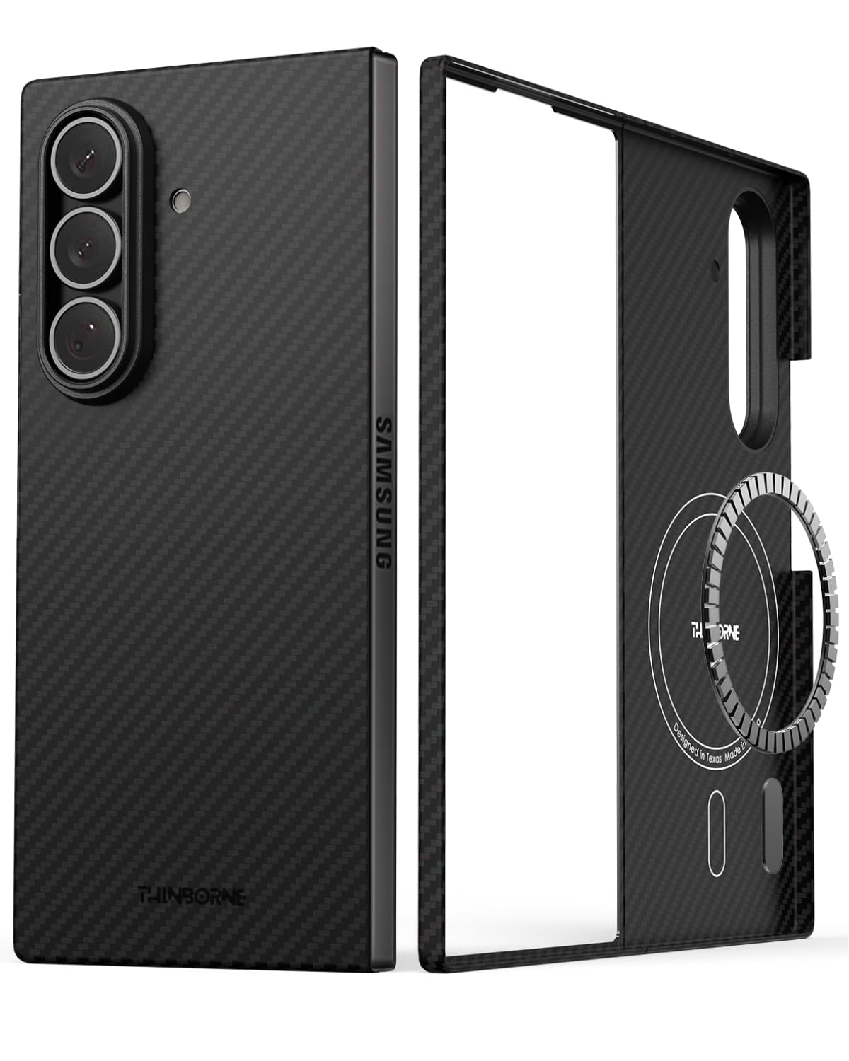 Photo 1 of Thinborne Compatible with Samsung Galaxy Z Fold 7 Case, [600D Aramid Fiber] [Magnetic] [Ultra Thin] [Minimalist Style] [Carbon Fiber Textures]