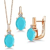 Gem Stone King Gemstone Birthstone and White Diamond Pendant and Earrings Jewelry Set for Women in 18K Rose Gold Plated Silver | Oval 8X6MM and Round 2.5MM | With 18 Inch Chain