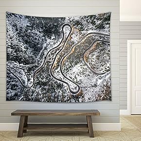 Eagle Eye View of Long Curve Road in Mountain Areas - Fabric Wall Tapestry Home Decor - 51x60 inches