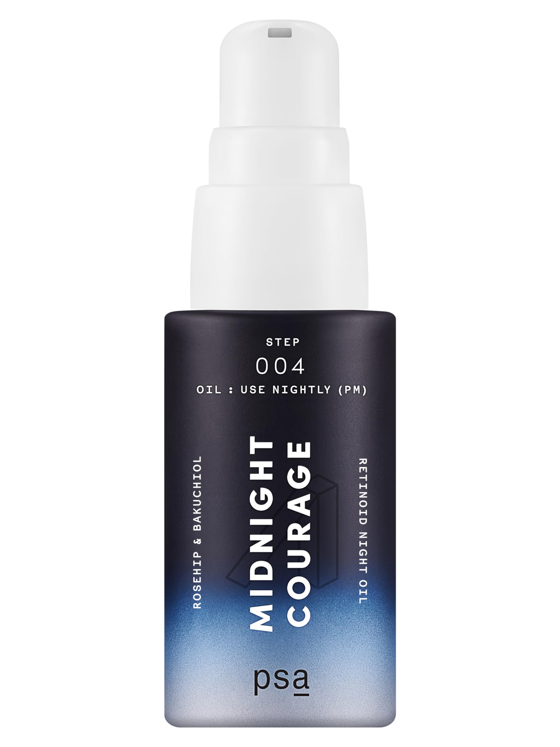 PSA MIDNIGHT COURAGE Rosehip & Bakuchiol Retinoid Night Oil. Facial Oil for Nighttime Skincare Routine with 2% Retinoid Complex, Organic Rosehip & Baobab Oil, Bakuchiol. 15 ml/ 0.5 oz