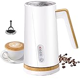 Electric Milk Frother and Steamer, 4-in-1 Milk Steamer with Wood Elements Design, Automatic Hot & Cold Foam Maker for Latte, 