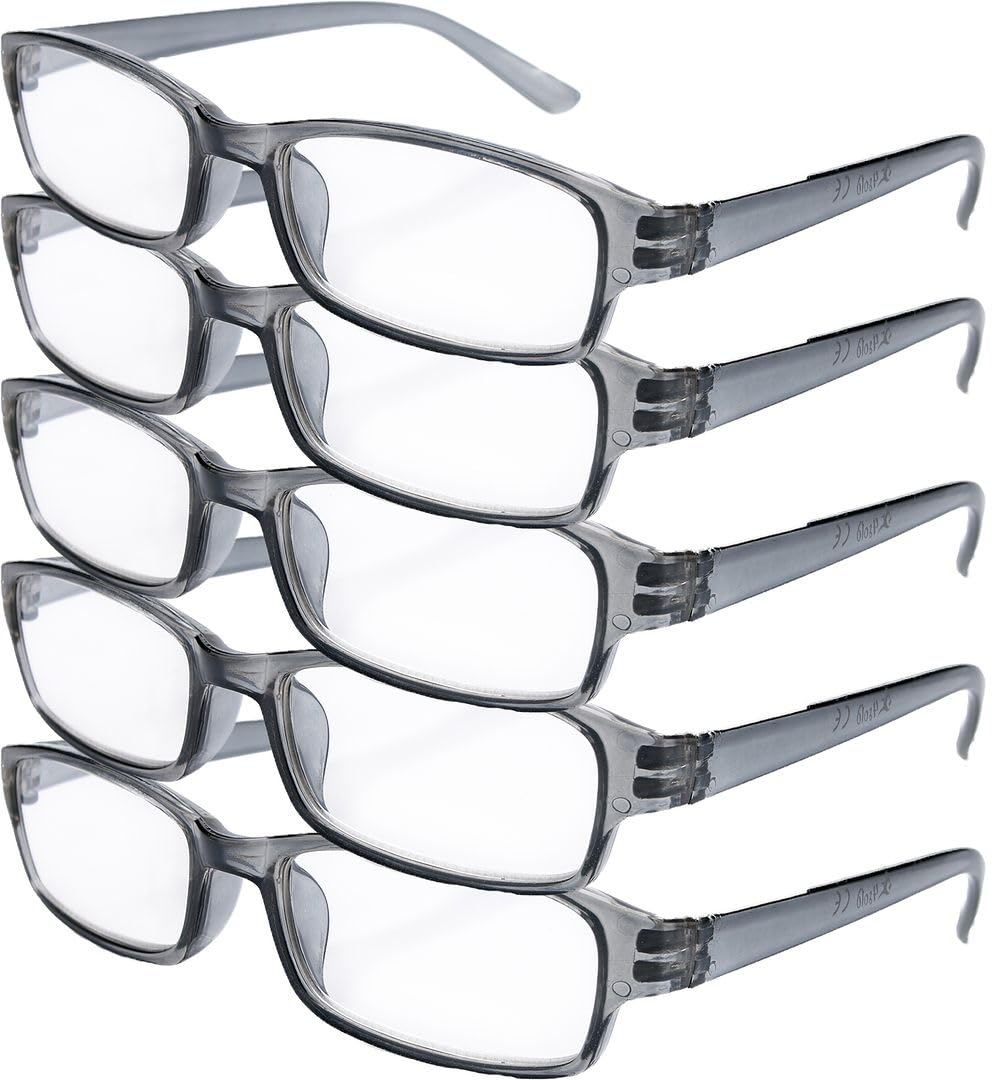 4sold The Reading Glasses Slim Readers Value 5 Pack Mens Womens Grey +1.00