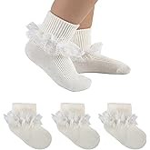 MKYSZLT Baby Girl Ruffle Socks Double Lace Turn Cuff Cotton Fancy Ankle Frilly Dress Socks for Newborn Infant Toddler Girls