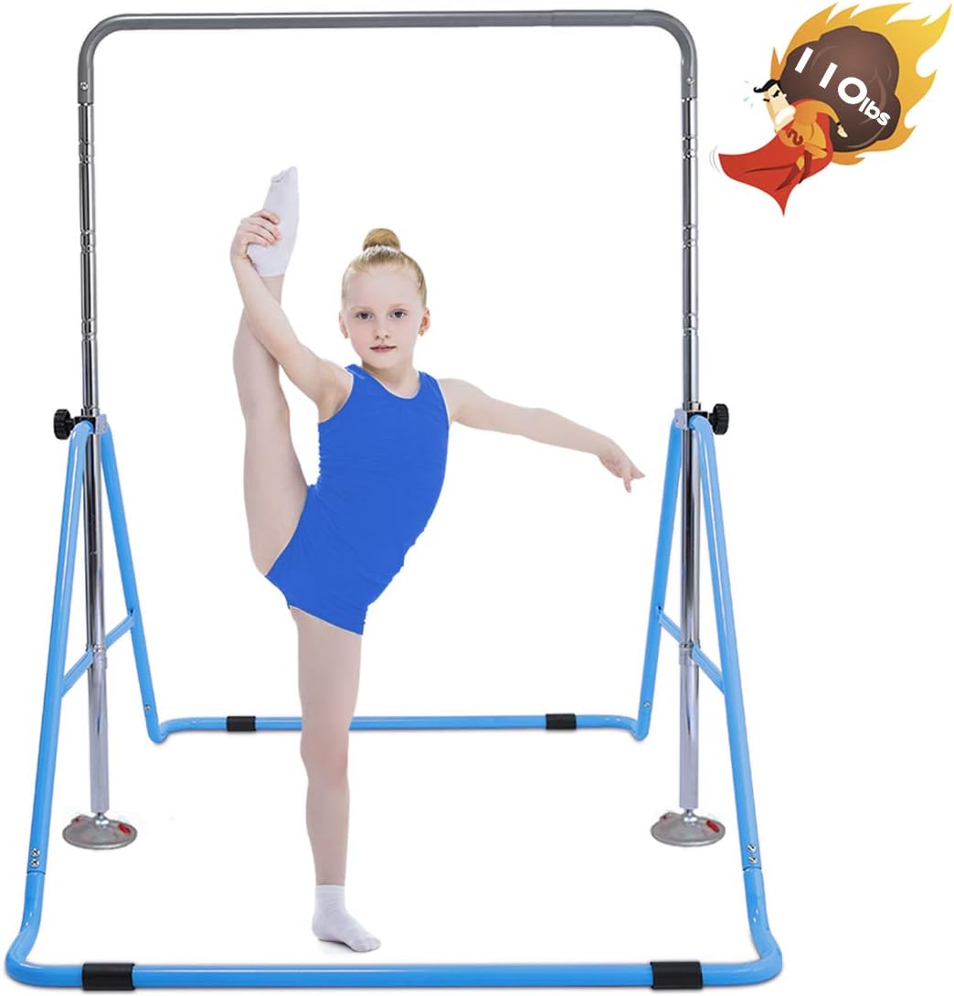 Safly Fun Gymnastics Bar for Kids Height Adjustable Horizontal Kip Bar Folding Gymnastics Junior Training Bar for Home Using