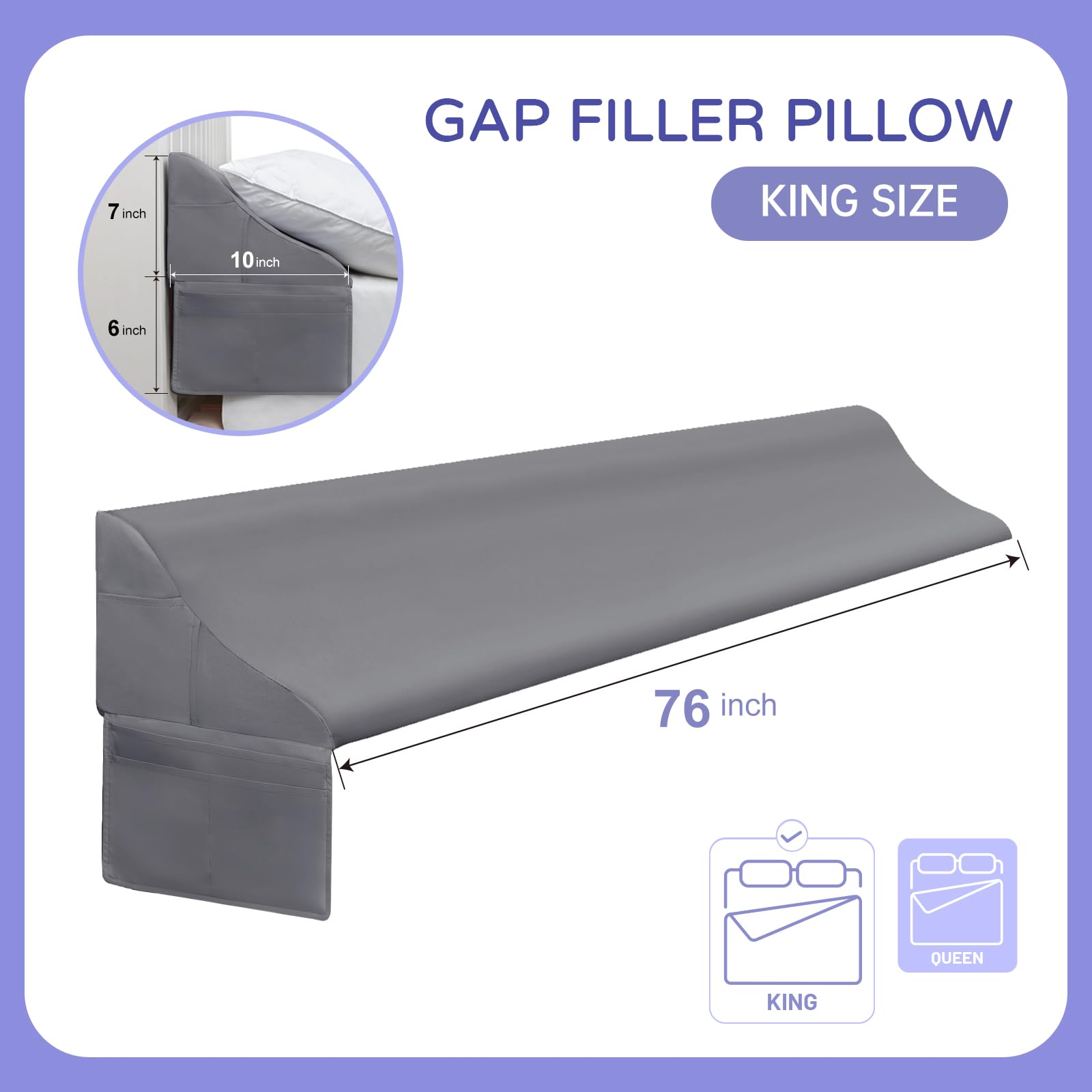 Vekkia King Size Bed Wedge Pillow for Headboard/Bed Wedge Gap Filler/Mattress Gap Filler/Wedge Pillow Headboard to Close The Gap (0-6
