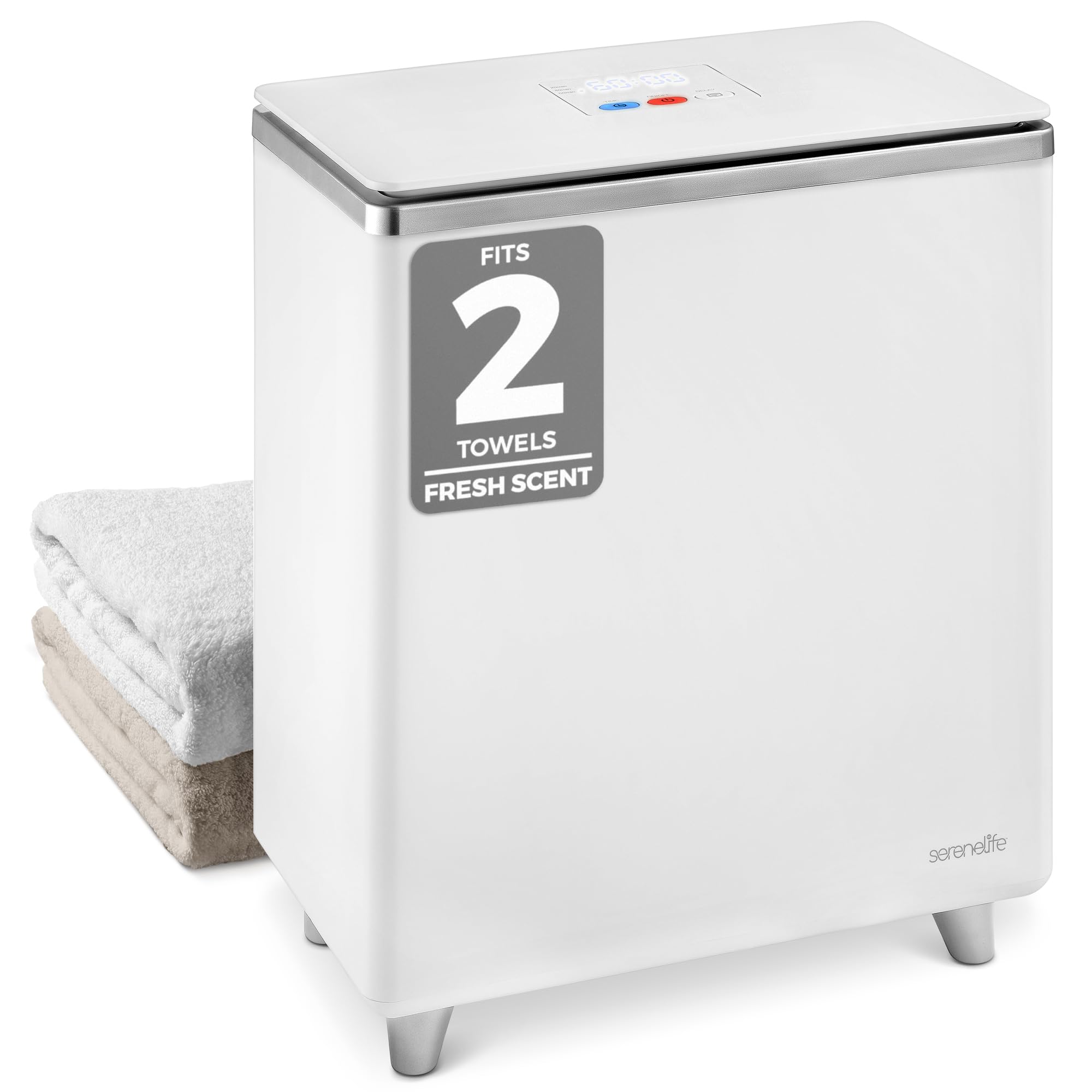 SereneLife Luxury Rectangle Towel Warmer - Spa & Bathroom Heater with Custom Fragrance, Auto Shut-Off, Fits 2 large Towels, Blankets, Bathrobes, PJ's - Perfect Gift for Him & Her (Silver) Image