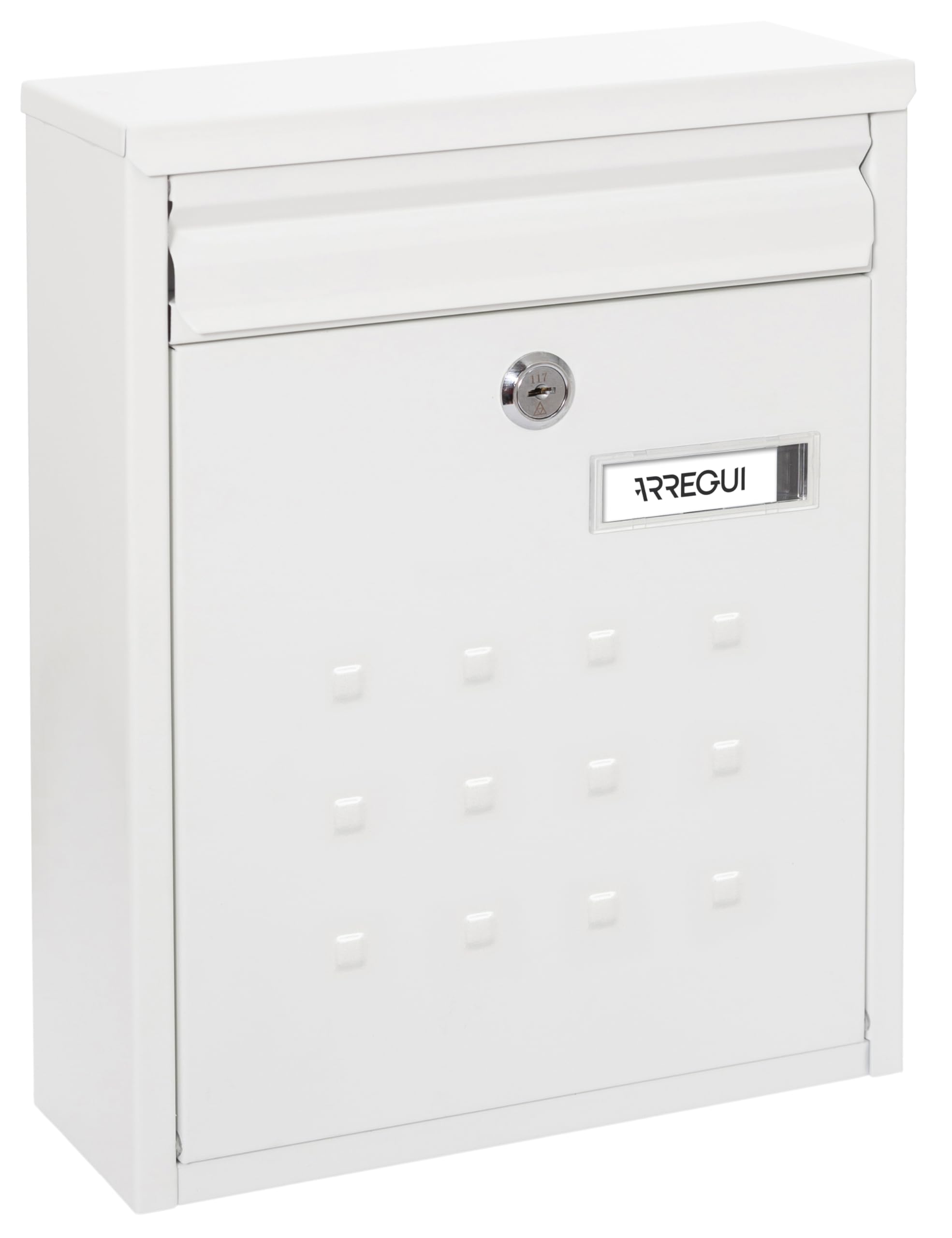 ARREGUI Exterior Steel Letterbox Single Post Box Medium Wall Groupable Narrow Bottom Easy Installation White Size M (A4) 32 x 25 x 8 cm