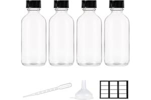 STELLACARE 4 Pack, 2 oz Small Clear Glass Bottles with Lid and Funnels - 60ml Boston Shot Bottles With Caps, Immunity, Potion, Wellness, Sample, Ginger, Juice - Mini Personal Care & Beauty Travel Bottle