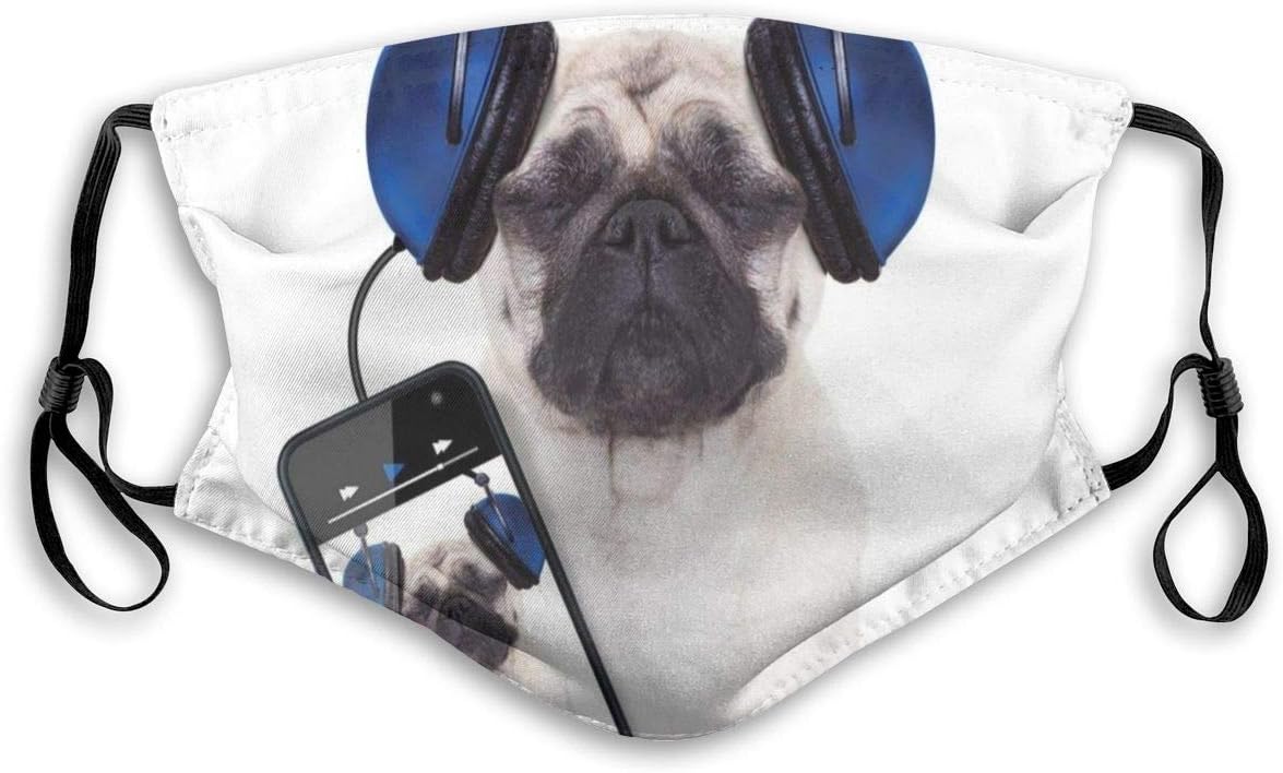 Face Mask,Dog Listening Music On The Smartphone Groovy Cool Headphones Animal Funny Image,Mouth Mask Replaceable Washable Anti-dust Face Mask-Adjustable,Kids size:S