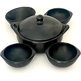 Chamba Clay Pot for Cooking with Lid (2.5L) + 4 Black Clay Mugs &ndash; Handmade Colombian Earthenware &ndash; Organic Non-Toxic Clay Bean &amp; Soup Pot Set &ndash; Traditional Clay Cookware for Healthy Authentic Flavors