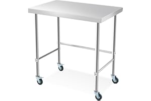 Stainless Steel Table 36x24 in with Wheels, Commercial Home Kitchen Prep Work Metal Table with Open Base