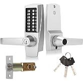New Upgrade Mechanical Door Lock with Handle,Mechanical Push Button Lever Lock,Stainless Steel Mechanical Keyless Entry Door Lock with Key,Upgrade Adjustable Deadlatch 2-3/8'' and 2-3/4''