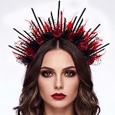 BARTOSI Gothic Rose Headband Day of the Dead Headpiece Halloween Headwear | Red Feather Headpiece Black Spiked Headdress Vampire Costume Hair Accessories for Women
