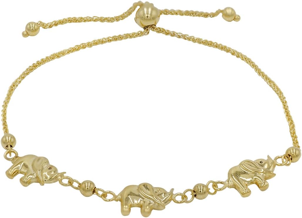 Amanda Rose Elephant Bolo Bracelet in 14k Yellow Gold (Adjustable)