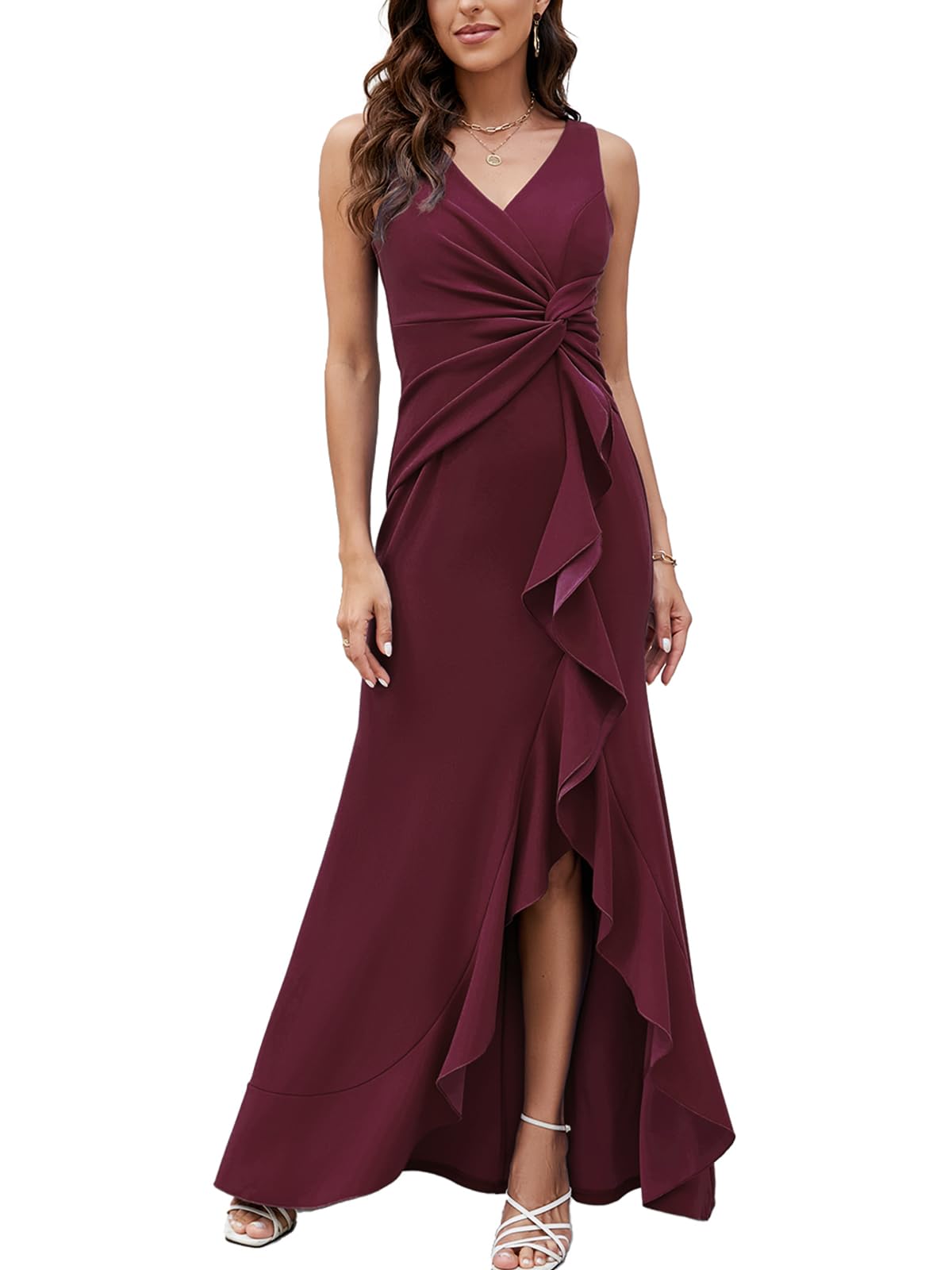 Photo 1 of FQA Formal Evening Dresses for Women Elegant Evening Party Prom Dress Long Sexy V Neck Sleeveless Split Wrap