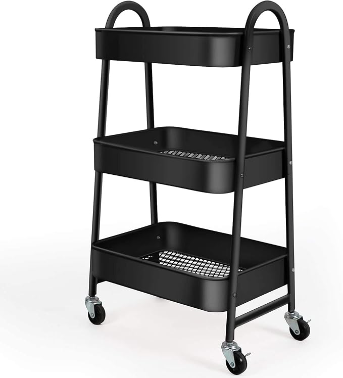 kingrack Rollwagen, 3 Etagen, mit großem Stauraum und Metallrädern, für