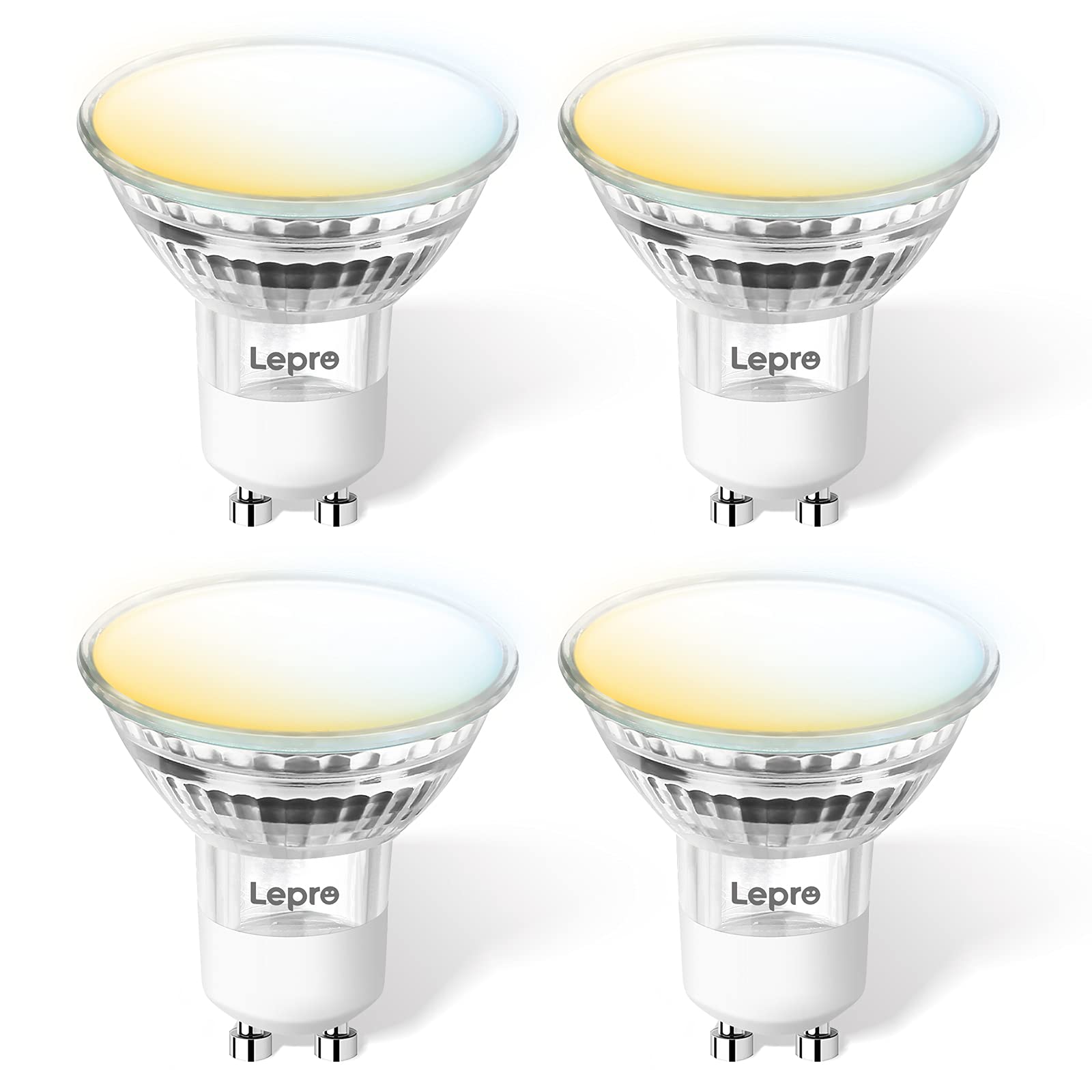 Lepro GU10 Smart Bulb, Dimmable 4.5W 385lm LED Spotlight, CCT Warm to Cool Daylight, Compatible With Alexa and Google Home, Pack of 4 (2.4GHz WiFi Only)