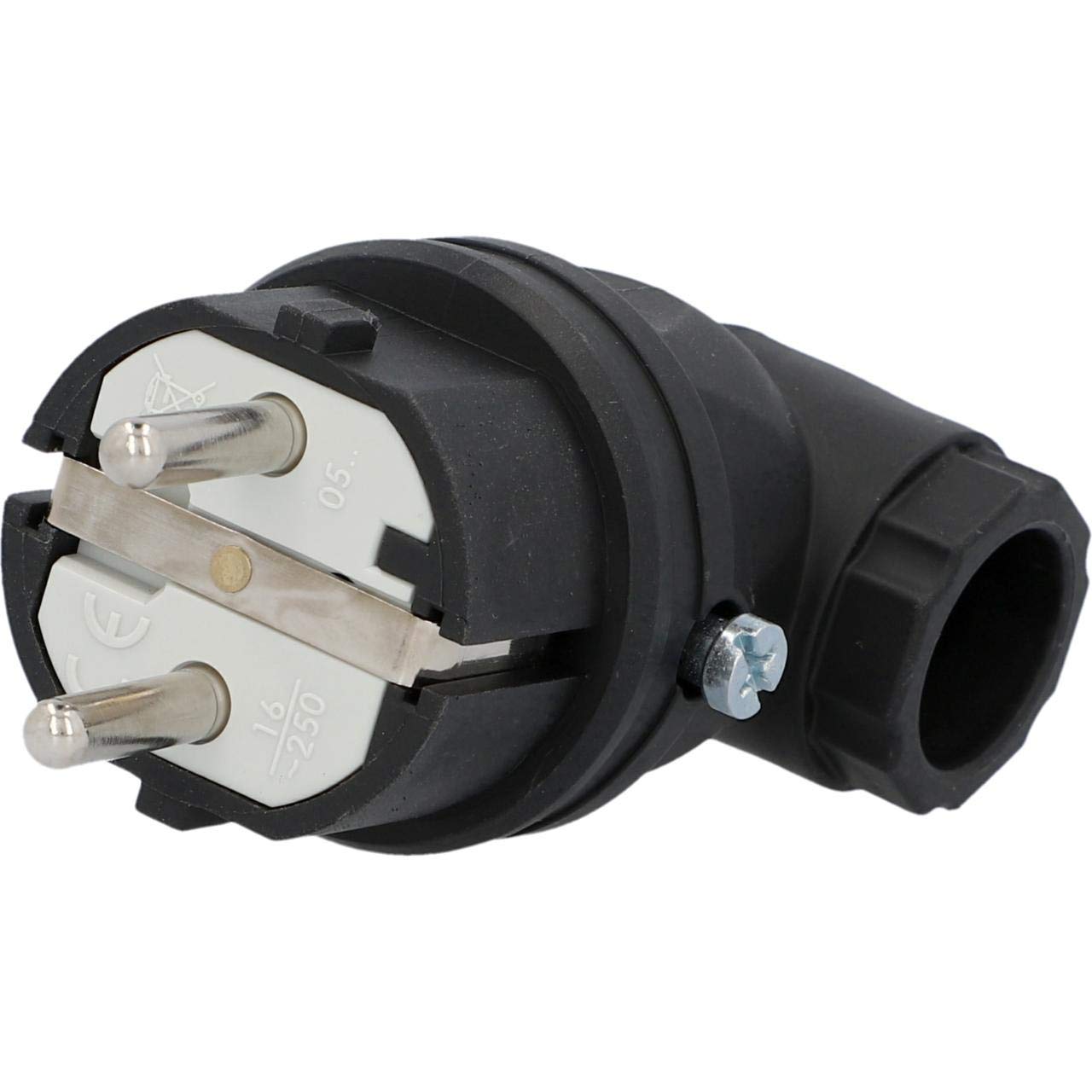 Unitec 40502L Three-Pin Plug, Solid Rubber, Angled, Black