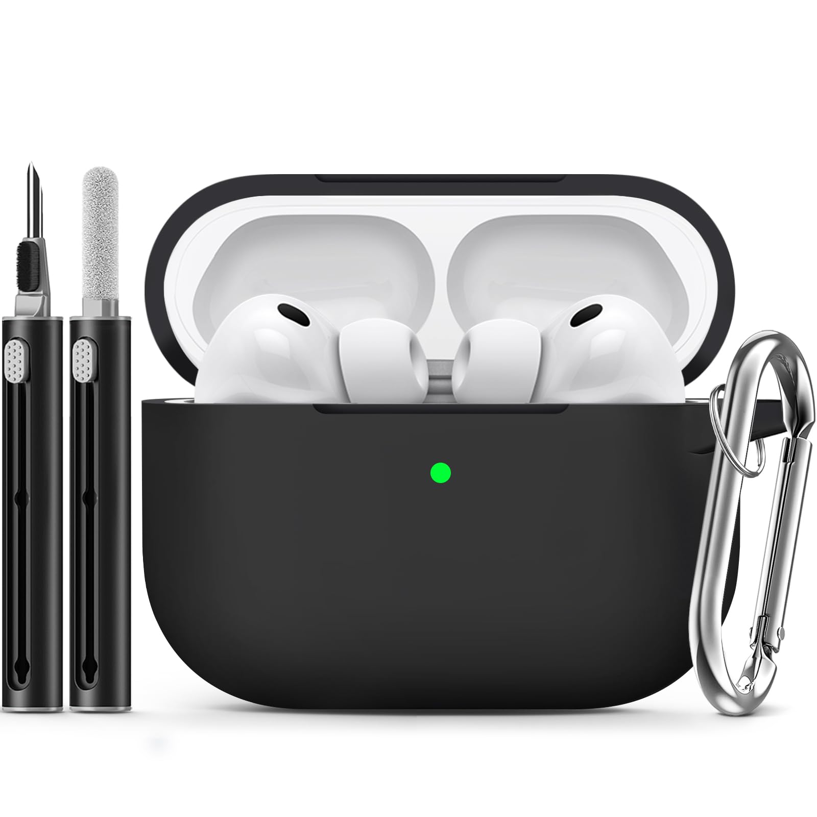 Photo 1 of Ljusmicker for AirPods Pro 3 Case 2025 with Cleaner Kit,Soft Silicone Protective Cases for Apple AirPods Pro 3rd Generation Case for Women Men,AirPod Pro 3 Cases Cover Accessories with Keychain-Black