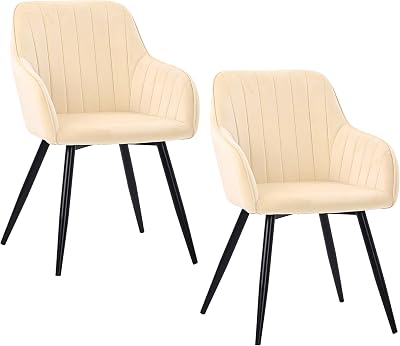 Esszimmerstuhl, 2er Set, Samt, Metallbeine, Armlehne, beige