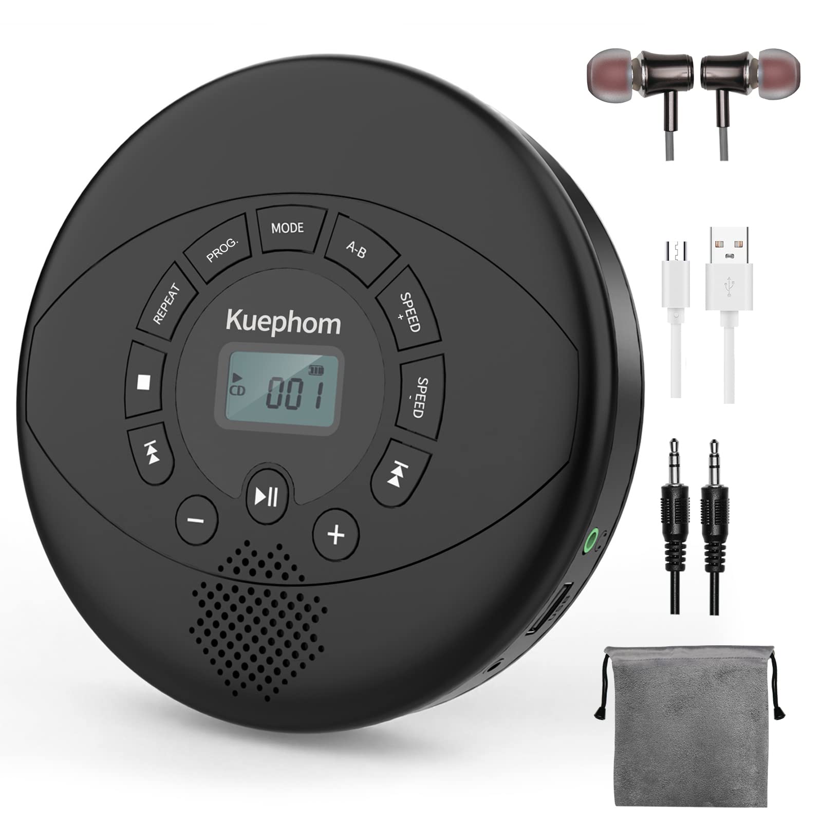 CD Player Portable,Discman Rechargeable,Walkman CD Player with Speaker, Headphones,CD-R,MP3 USB playable,Anti Skip CD Playing for car,Suitable for Personal or Multi-Users,Black