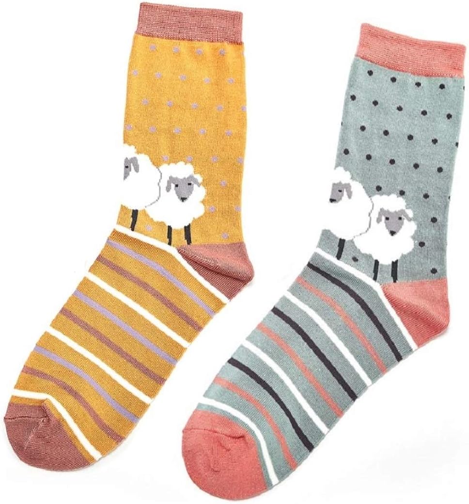 LilyRosa Women's White Sheep Socks Duck Egg Blue Green Mustard Girls Bamboo Mix (2 works), Multicolor, 4-7