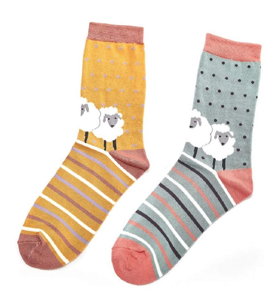 LilyRosa Women's White Sheep Socks Duck Egg Blue Green Mustard Girls Bamboo Mix (2 Pairs)