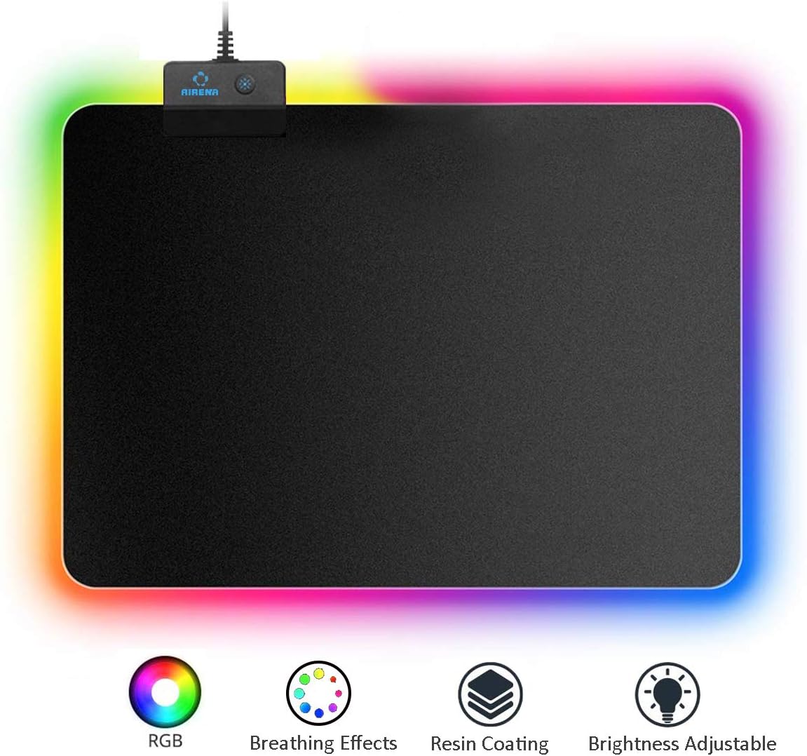RGB Gaming Mouse Pad | 7 LED Color | 14 Lighting Mode | Rainbow Effects | Non-Slip & Water-Resistance Cloth Surface | Table mat | Luminous Mousepad/AIRNEA Keyboard Mouse Mat for PC/Laptop/Gamer