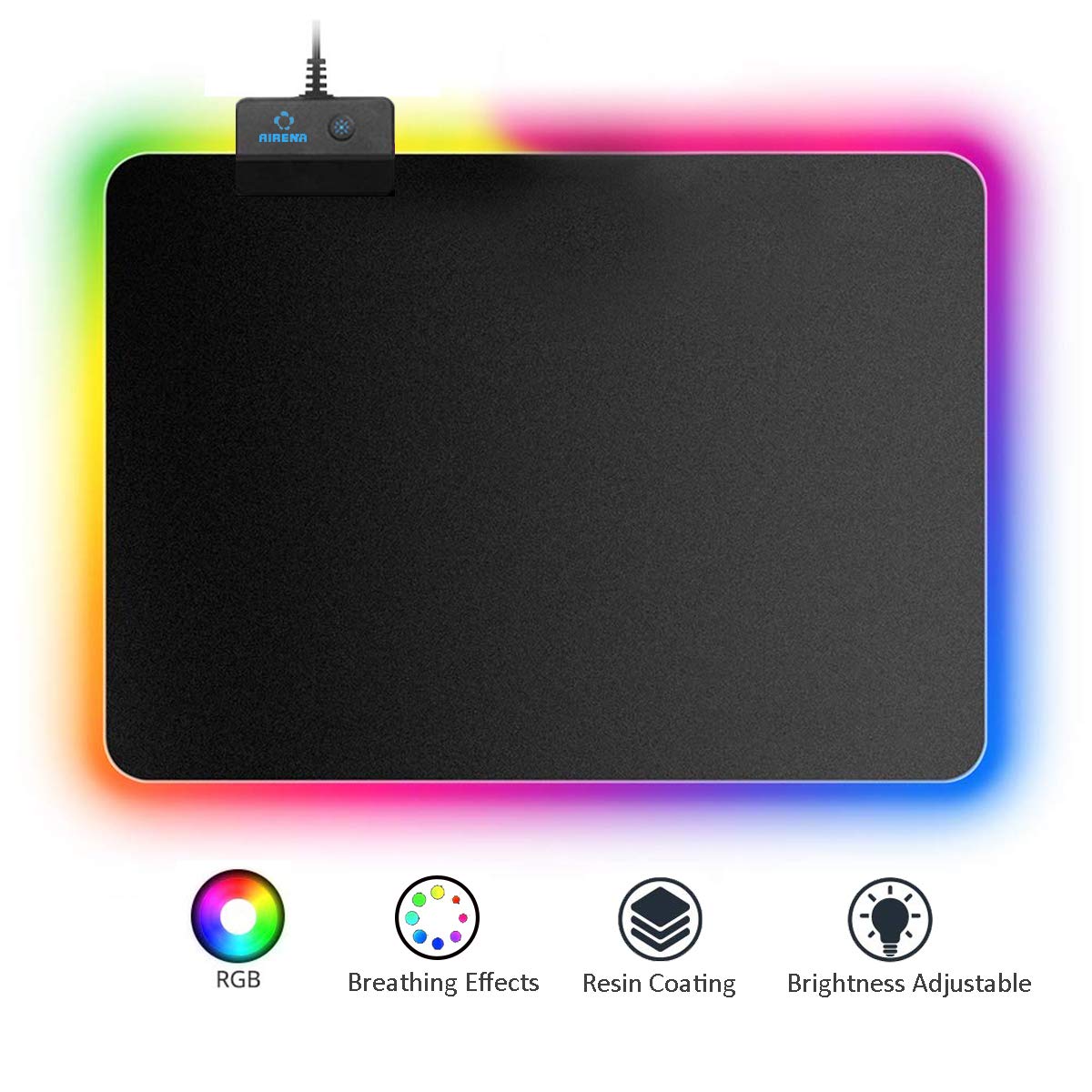 RGB Gaming Mouse Pad 7 LED Color 14 Lighting Mode Rainbow Effects