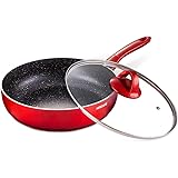 Nonstick Frying Pan with Lid, 10-inch/3.2QT Saute Pan, Skillet with Stay-cool Handle, 5 Layers Chemical-Free Deep Fry Pans, R