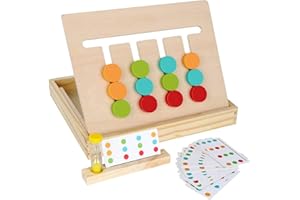 AUGTOY Montessori Learning Toys Slide Puzzle Color & Shape Matching Brain Teasers Logic Game Preschool Educational Wooden Toys for Kids Boys Girls Age 3 4 5 6 7 Years Old Airplane Travel Toys Birthday Gifts