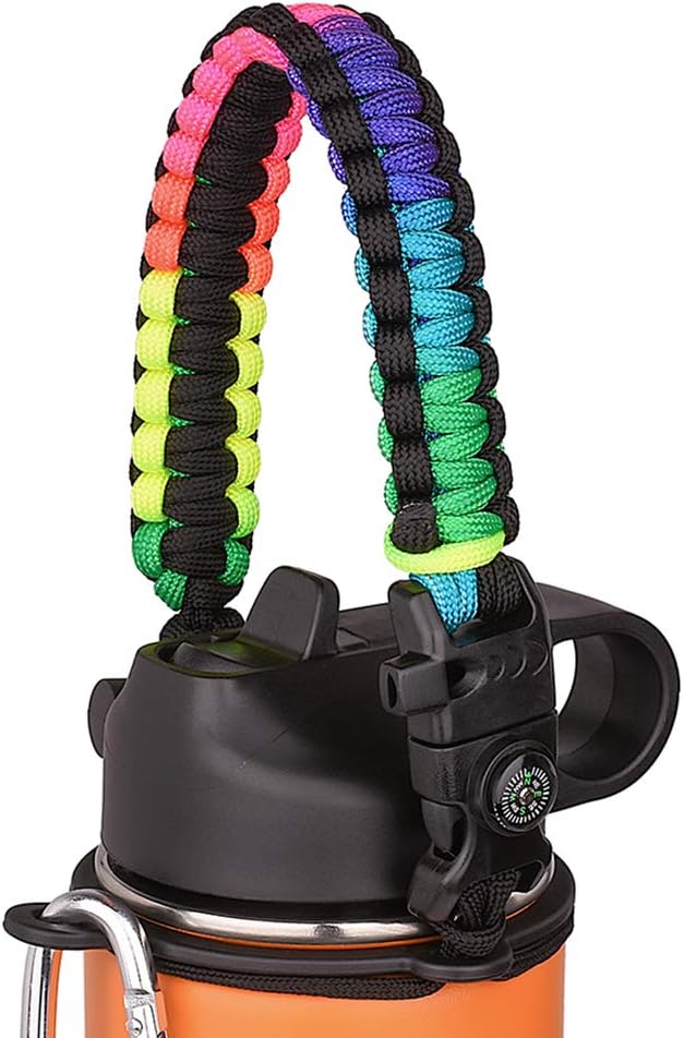 Wongeto Paracord Handle- Survival Strap Cord with Safety Ring and Carabiner - Compatible with Hydro Flask Wide Mouth Water Bottles 12oz - 64 oz Sport Water Bottle Strap Carrier