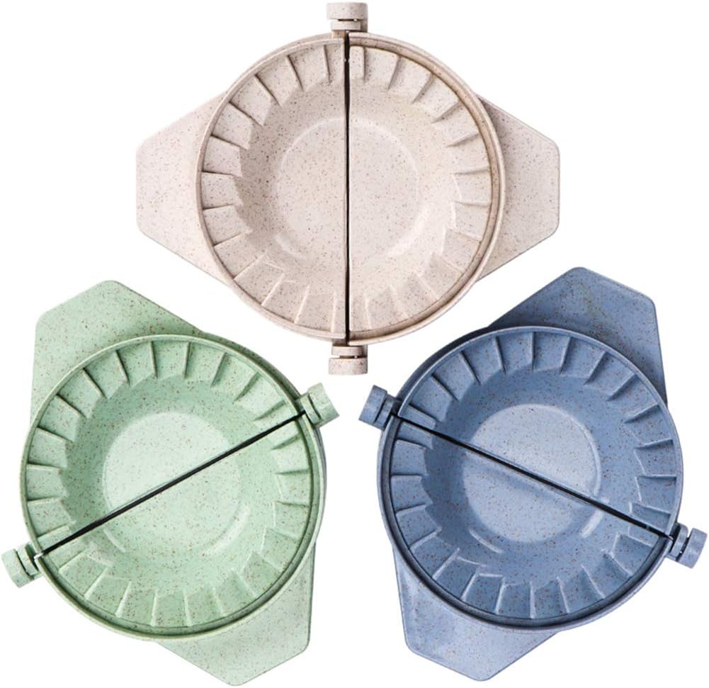 VolksRose Dumpling Maker 3 Packs Set - Dumpling Press Kit Natural Wheat Straw Empanada Press Mini Hand Pie Ravioli Dumpling Wrappers Dough Mold, Dumpling Mold Pastry Tools Kitchen Accessories