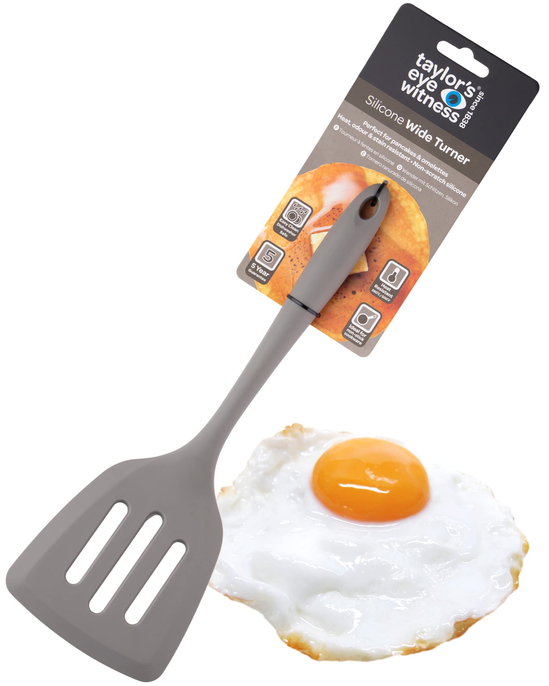 Taylors Eye Witness Grey Extra Wide Silicone Slotted Spatula - Dishwasher Safe, Heat Resistant (260°C/500°F)