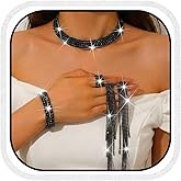 Unicra Rhinestone Bridal Wedding Jewelry Sets Silver Choker Necklace Earrings Bracelet Ring Set Prom Formal Costume Jewelry Set for Women and Brides