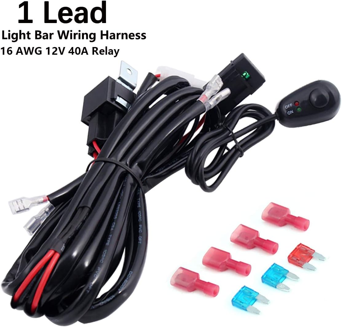 12Ft,1Lead LED Light Bar Wiring Harness Kit 12V 40A Fuse Relay ONOFF
