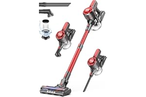 POGAI Cordless Vacuum, Stick Cordless Vacuum Cleaner with 2200mAh Powerful Lithium Batterie, Up to 30 Mins Runtime Handheld Vacuum Cleaner, 4 in 1 Lightweight Vacuum for Hardwood Floor (Red)