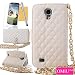 Galaxy S4 Case,OMIU(TM)Luxury Fashion Camellia Pendant Rhombus Handbag Metal Chain Style Superior Soft PU Leather Grid Purse Wallet Case Cover For Samsung Galaxy S4 i9500(White),Sent Screen Protector+Stylus+Cleaning Cloth