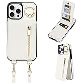 uCOLOR for iPhone16 Pro Wallet Case with Card Holders for Women, Crossbody Zipper Protective Leather Case with Strap Wrist Ring RFID Protective (Beige, iPhone 16 Pro 6.3")
