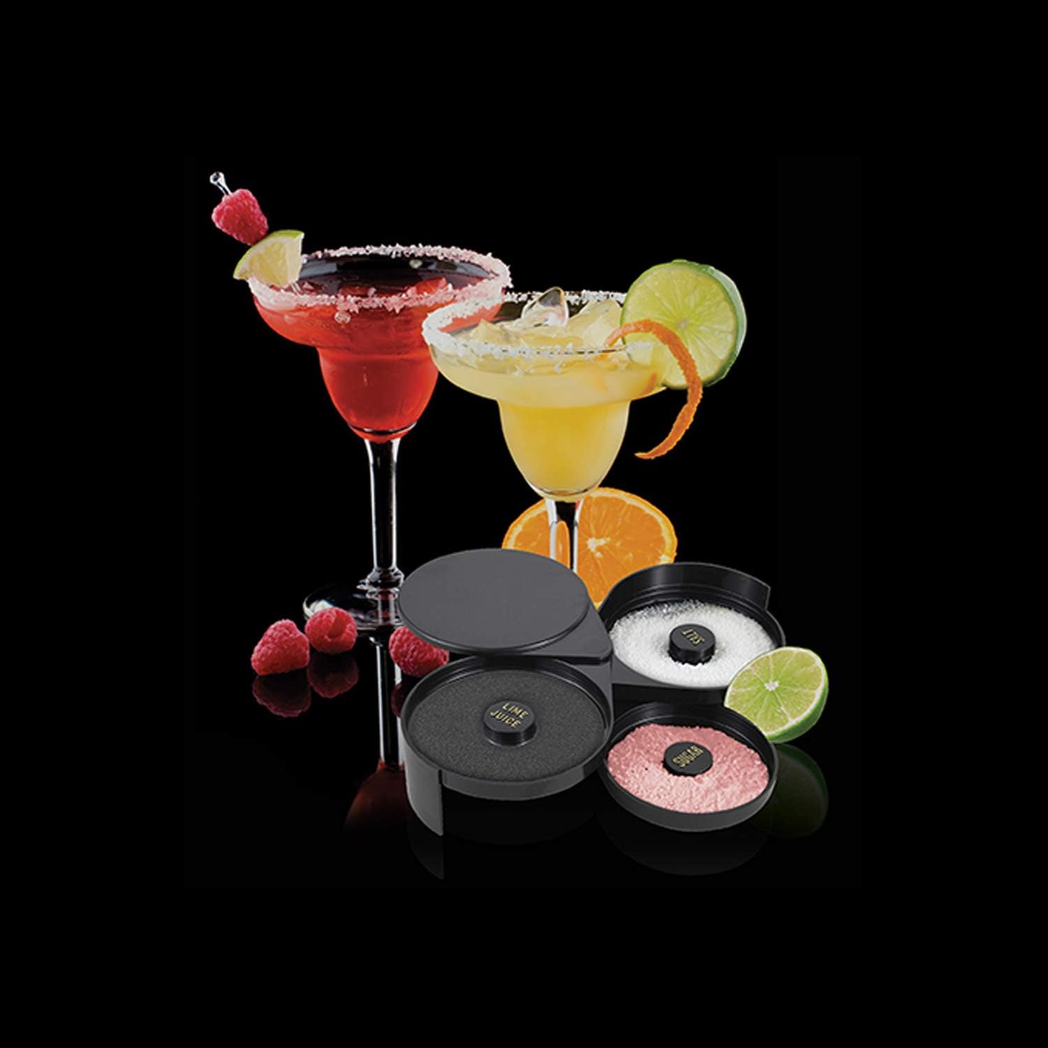  | Bar Supplies Set - 3 Tier Glass Rimmer + 6 Alcohol Pour Bottles + 12 Liquor Bottle Pourers W/Tapered Spout: Rimming Salts & Sugars