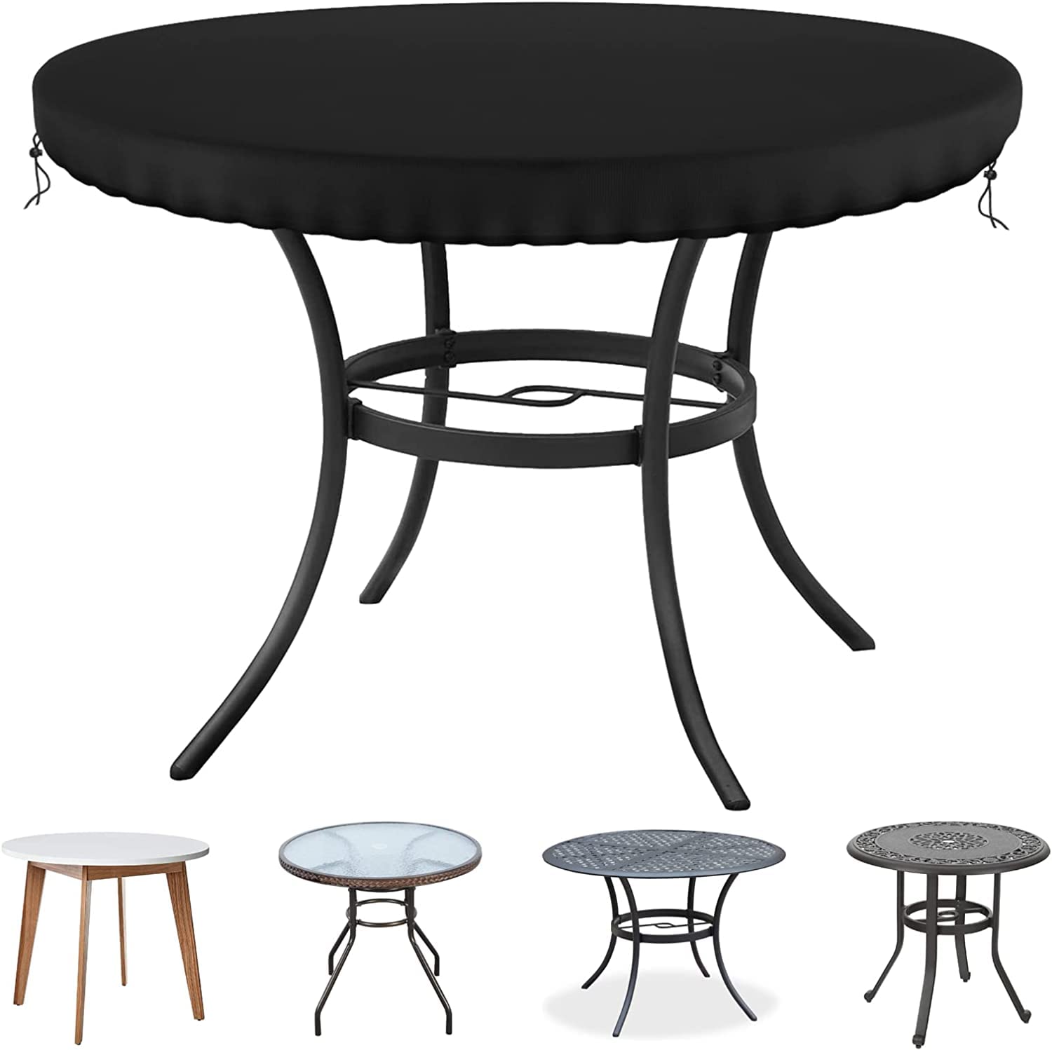 Delixike Garden Table Cover - Round Patio Table Cover, Outdoor Fitted Waterproof, Rip Proof, Wipe Clean, Diameter 140cm Black