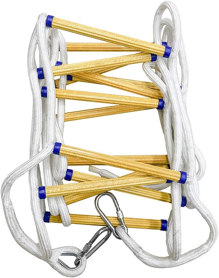 QWORK Emergency Fire Ladder Flame Resistant Safety Rope Escape Ladder with Carabiners for Fast to Deploy in Fire, Weight Capacity up to 2000 pounds, 2 Story 16 FT: Kitchen & Dining